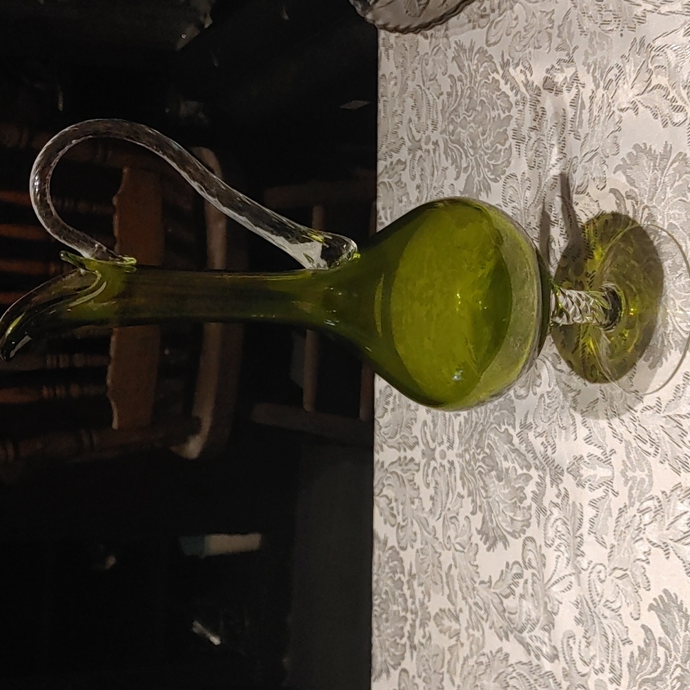 3/$50 Vintage Green Art Glass Pitcher